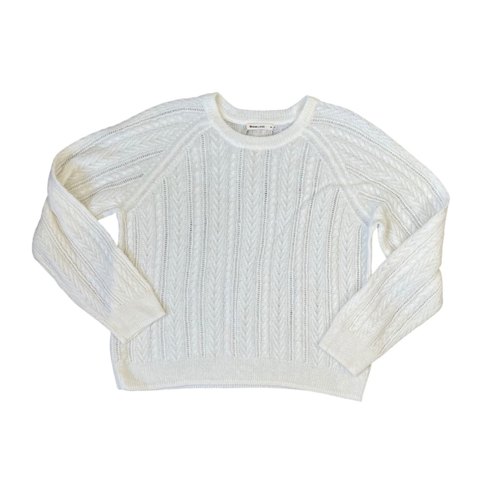 Marine Layer Holiday cream Cable Knit Pointelle Sweater Womens Medium 15596y